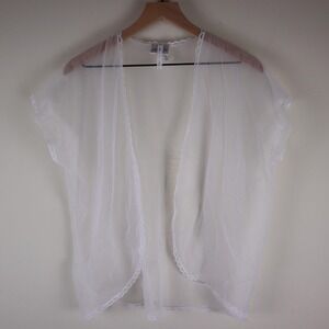 Vintage Women's Delicates Lingerie Short Robe White‎ Lace Cover Up Medium 23x25